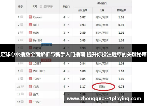 足球心水指数全面解析与新手入门指南 提升你投注胜率的关键秘籍