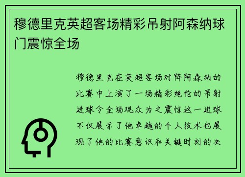 穆德里克英超客场精彩吊射阿森纳球门震惊全场 穆德里克英超客场精彩吊射阿森纳球门震惊全场